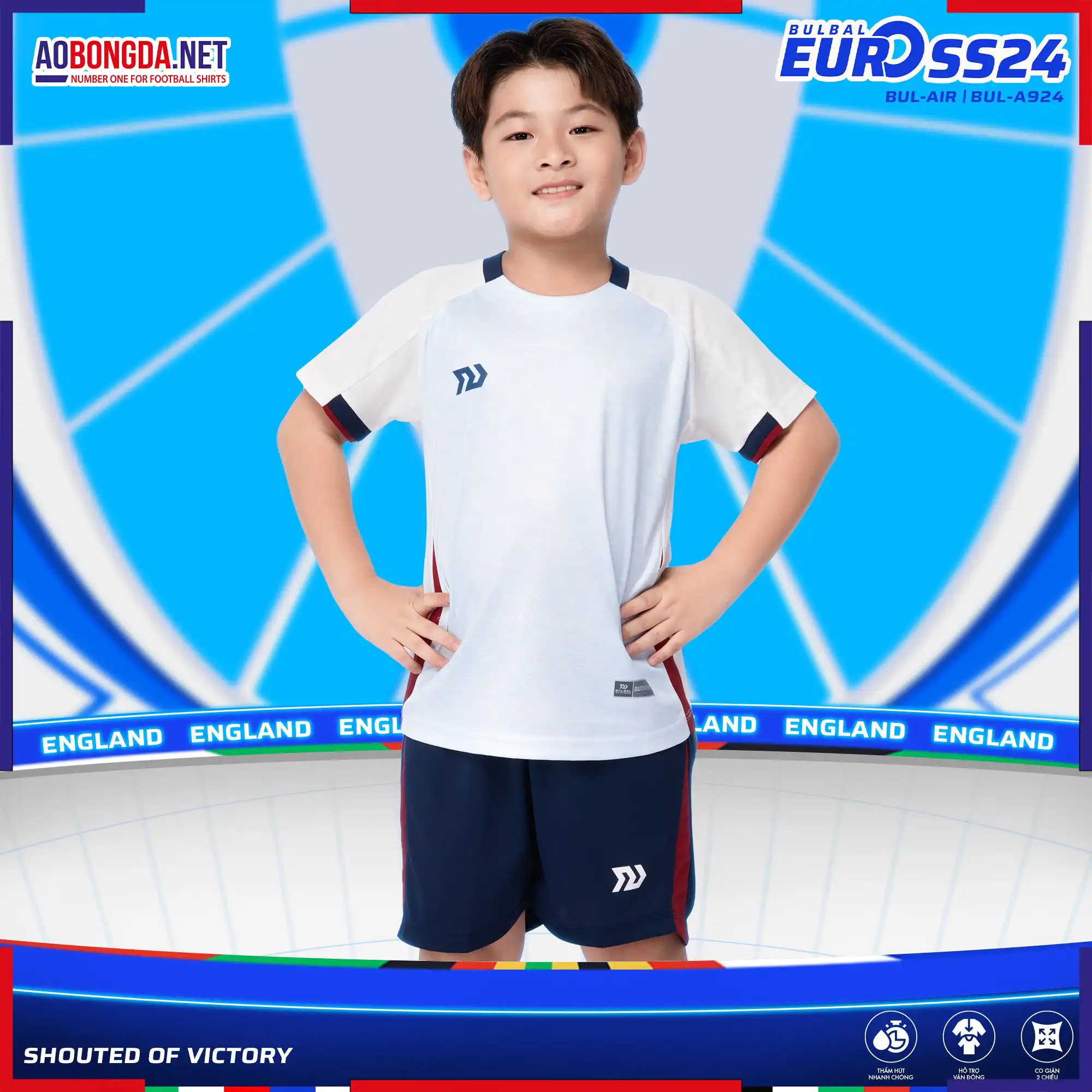 Áo Bóng Đá Không Logo Bulbal Euro Trẻ Em Anh Trắng 2024