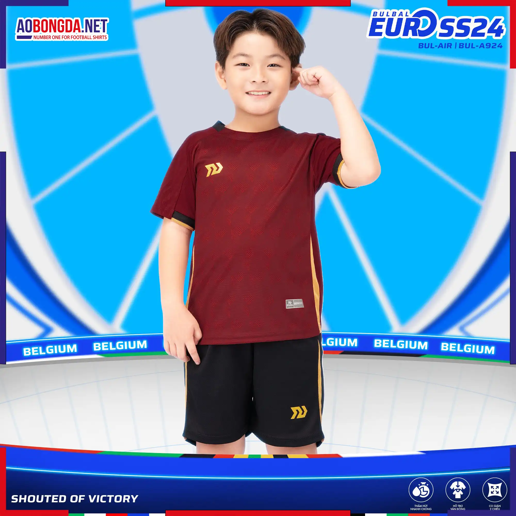 Áo Bóng Đá Không Logo Bulbal Euro Trẻ Em Bỉ Đỏ 2024