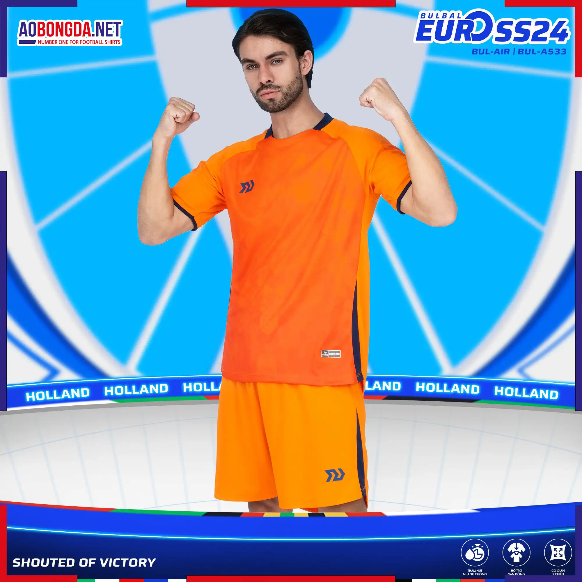 Áo Bóng Đá Không Logo Bulbal Euro Hà Lan Cam 2024