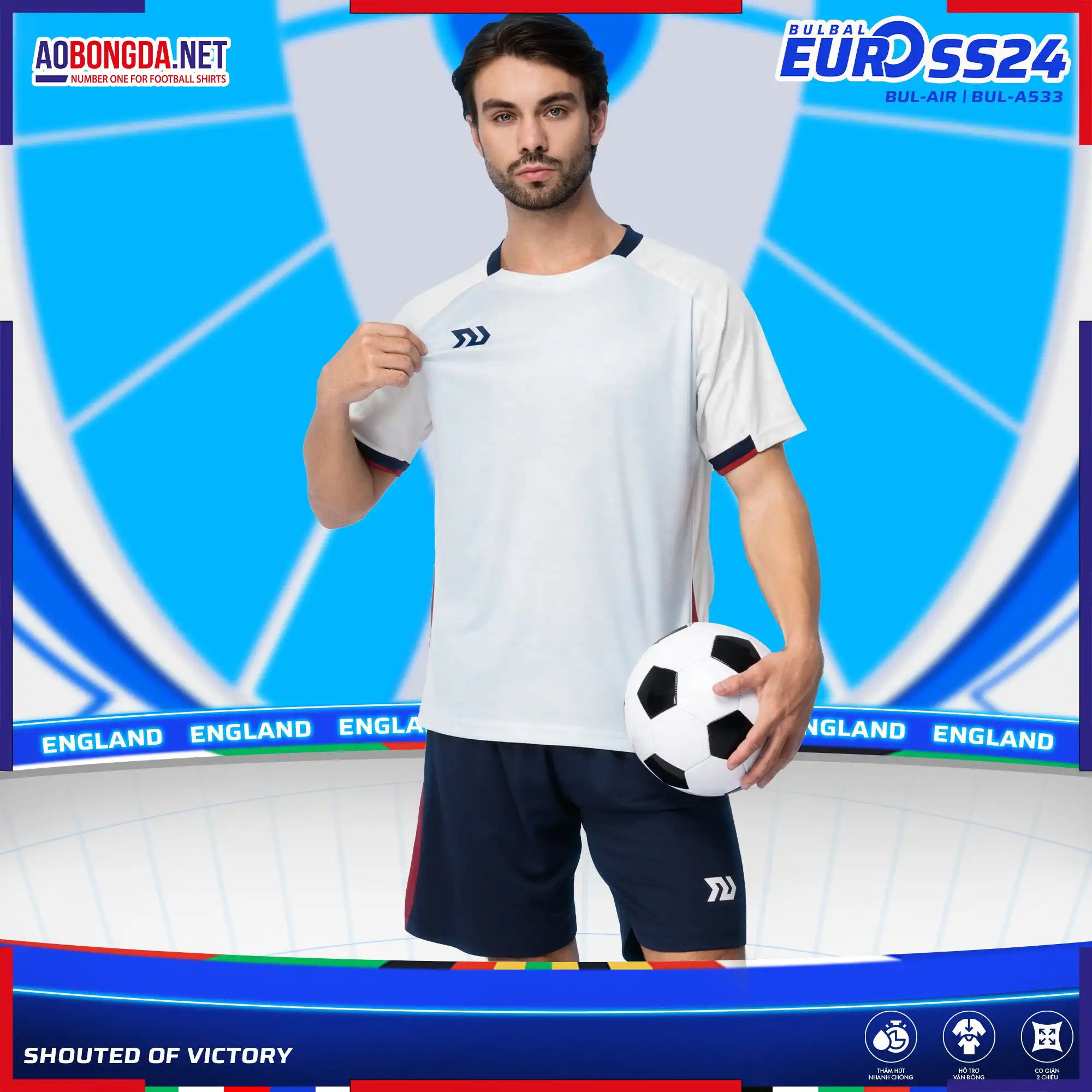 Áo Bóng Đá Không Logo Bulbal Euro Anh Trắng 2024