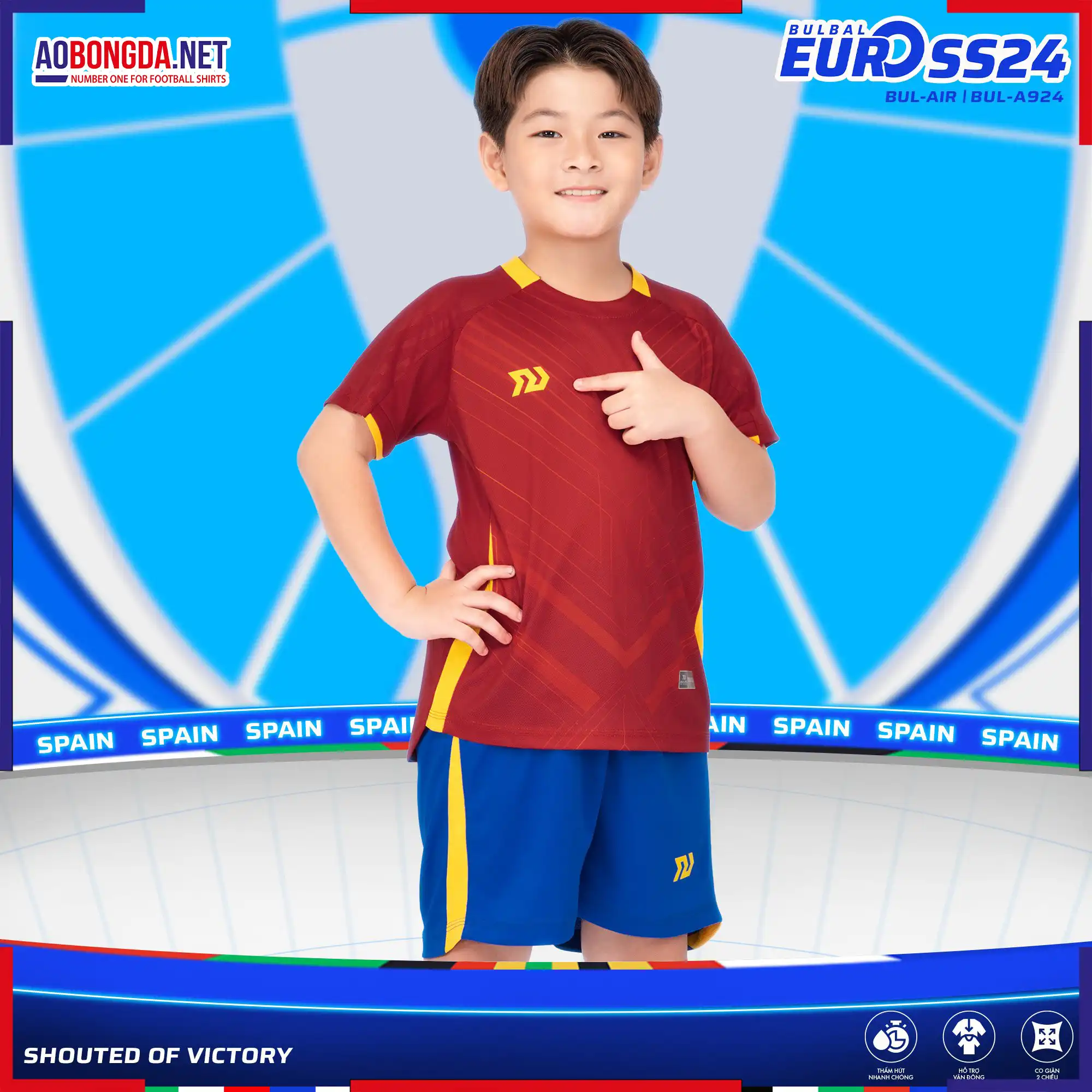 Áo Bóng Đá Không Logo Bulbal Euro Trẻ Em Tây Ban Nha Đỏ 2024