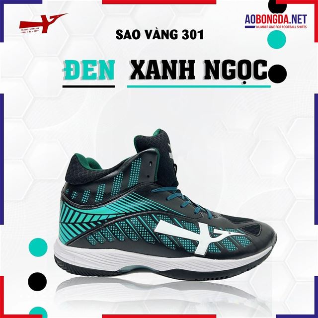 Giày Bóng Chuyền Sao Vàng 301 Đen Xanh Ngọc