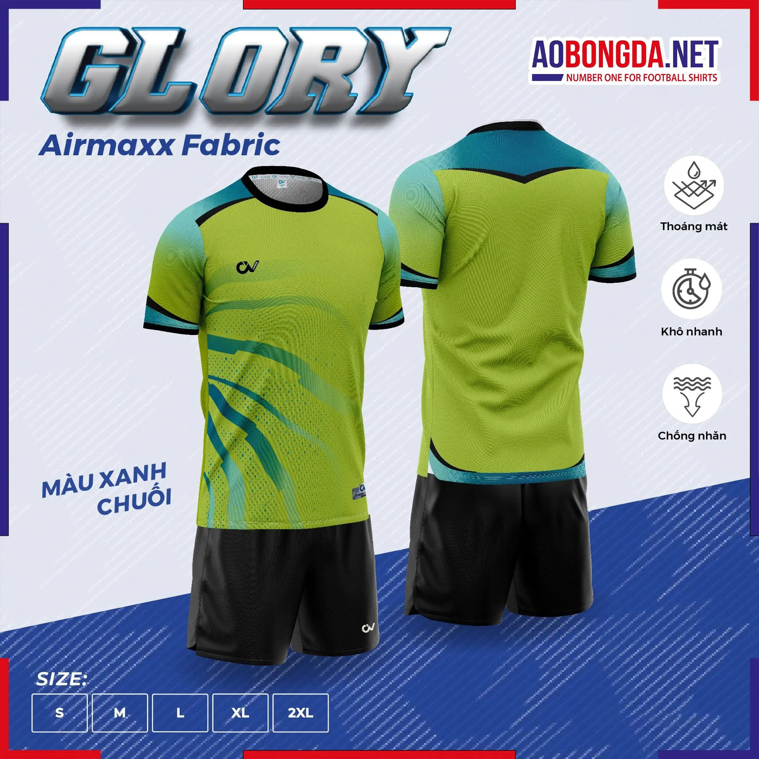 Áo Bóng Đá Không Logo CV Glory Màu Xanh Chuối