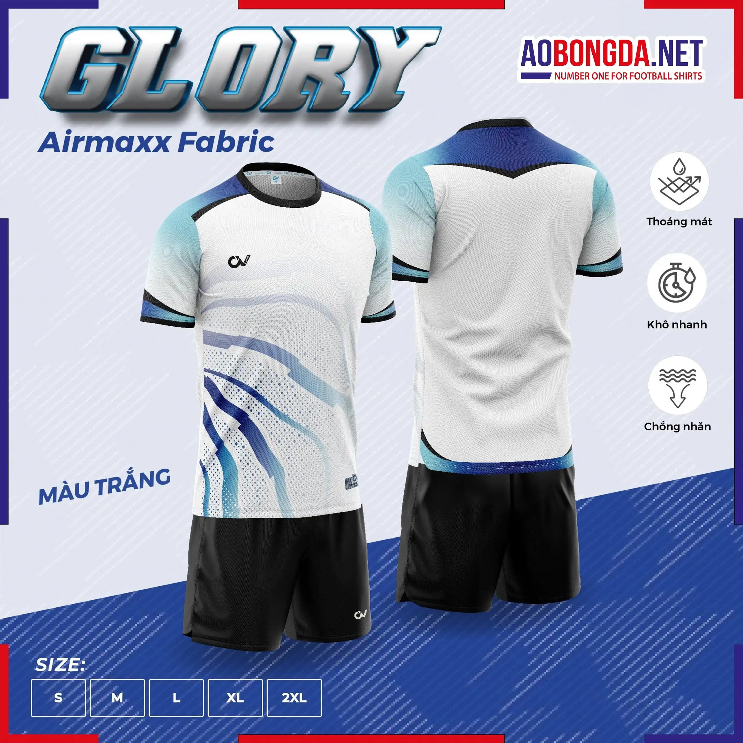 Áo Bóng Đá Không Logo CV Glory Màu Trắng