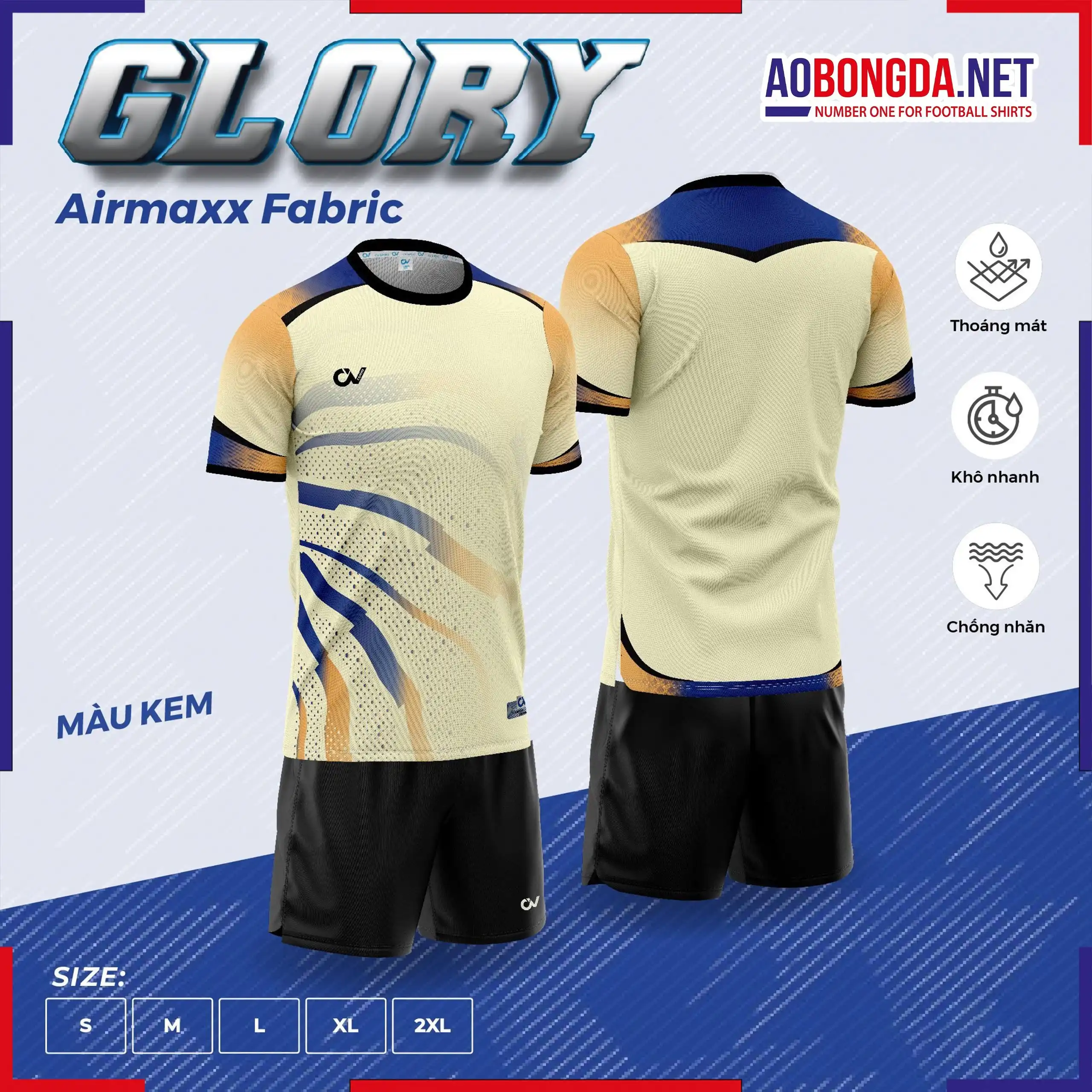 Áo Bóng Đá Không Logo CV Glory Màu Kem