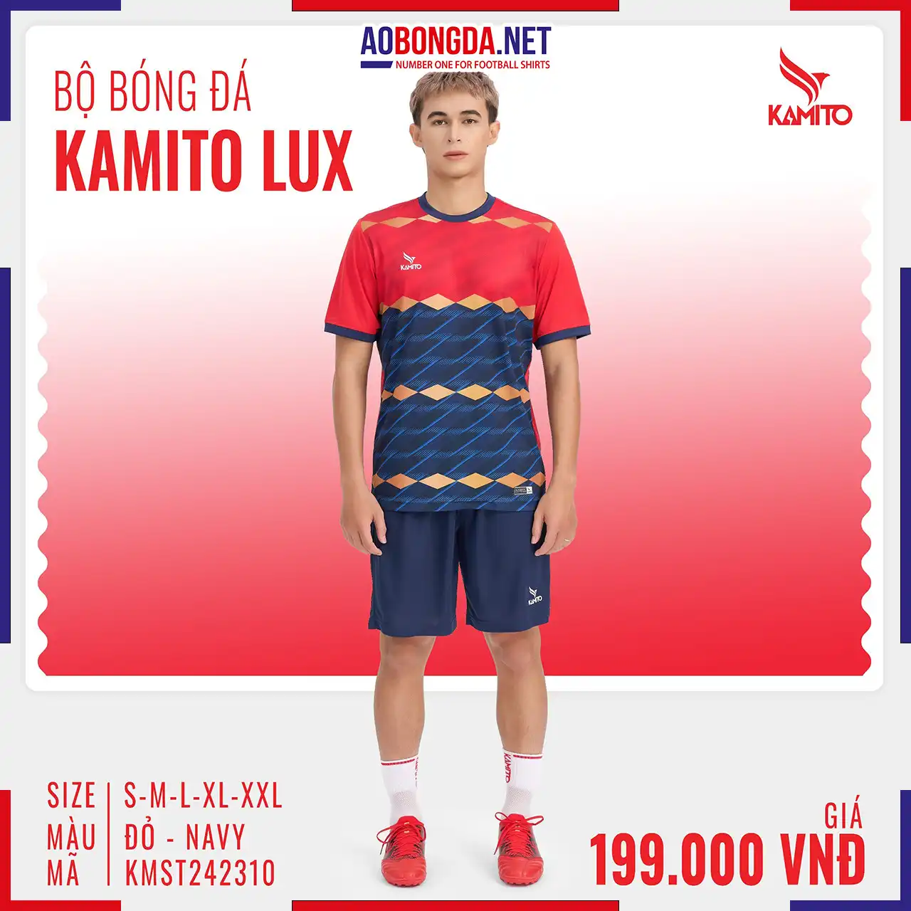 Áo Bóng Đá Không Logo Kamito Lux Đỏ Navy