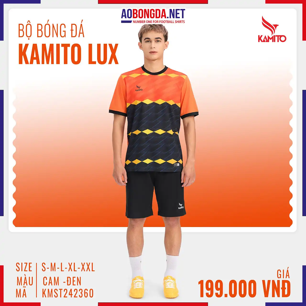 Áo Bóng Đá Không Logo Kamito Lux Cam Đen