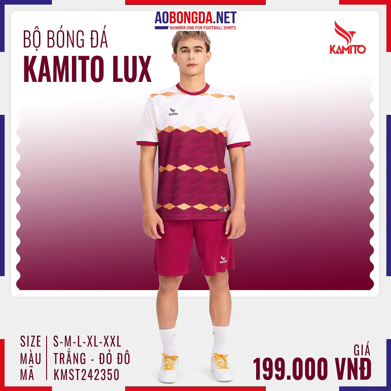 Áo Bóng Đá Không Logo Kamito Lux Trắng Đỏ