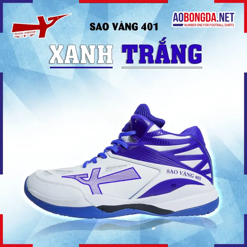 Giày Bóng Chuyền Sao Vàng 401 Trắng Xanh