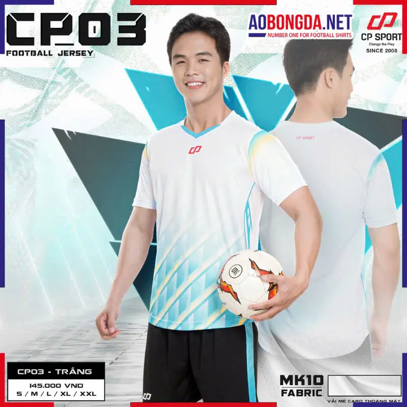 Áo Bóng Đá Không Logo CP CP03 Trắng