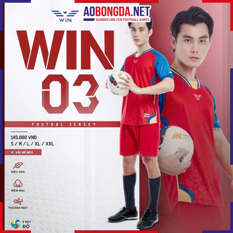 Áo Bóng Đá Không Logo CP Win 03 Đỏ