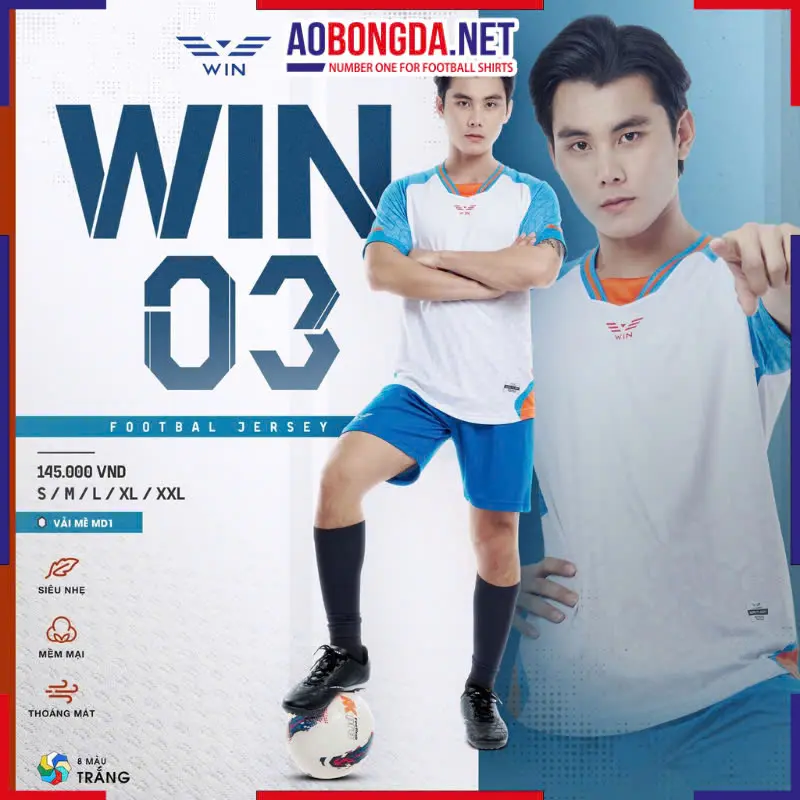 Áo Bóng Đá Không Logo CP Win 03 Trắng