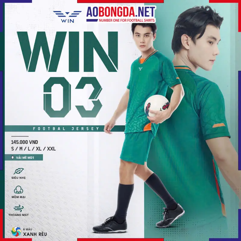 Áo Bóng Đá Không Logo CP Win 03 Xanh Rêu