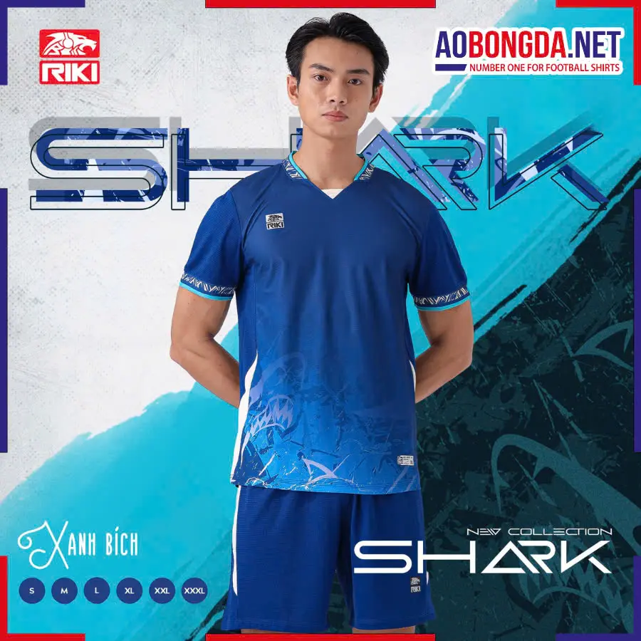 Áo Không Logo Riki BD03 Shark Xanh Bích