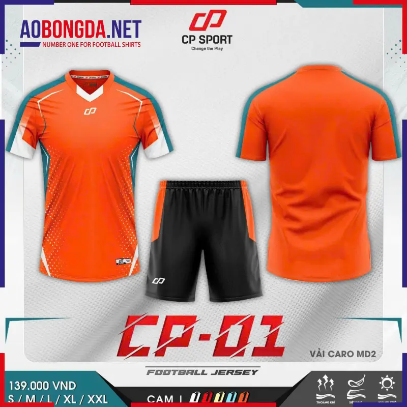 Áo Bóng Đá Không Logo CP CP01 Cam