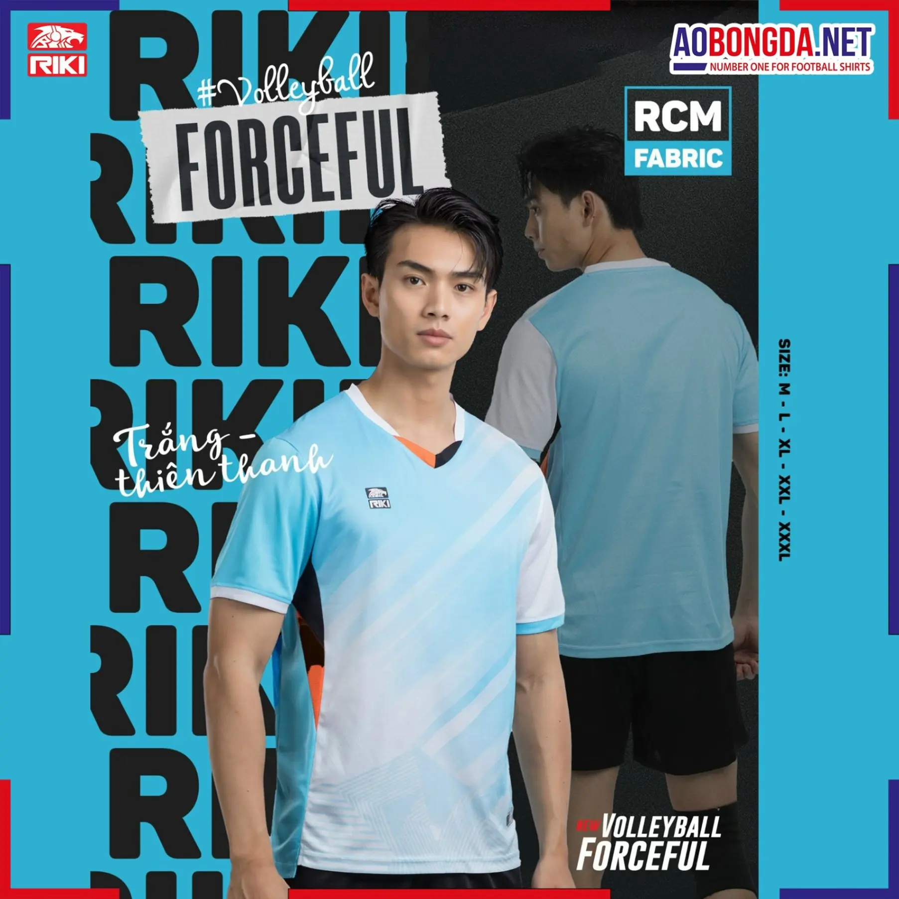 Áo Bóng Chuyền Riki Vol7 Thiên Thanh Trắng Nam