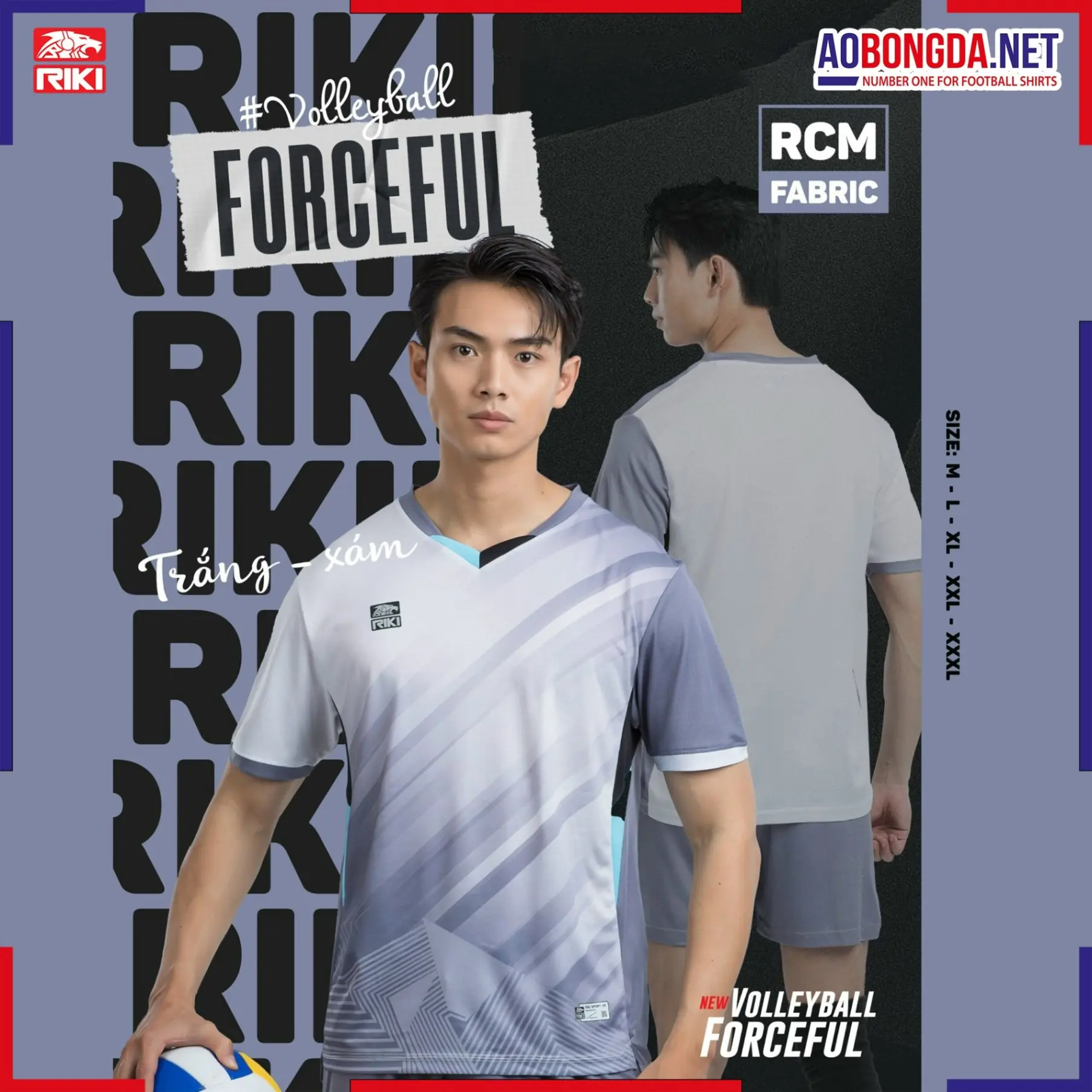 Áo Bóng Chuyền Riki Vol7 Trắng Xám Đậm Nam