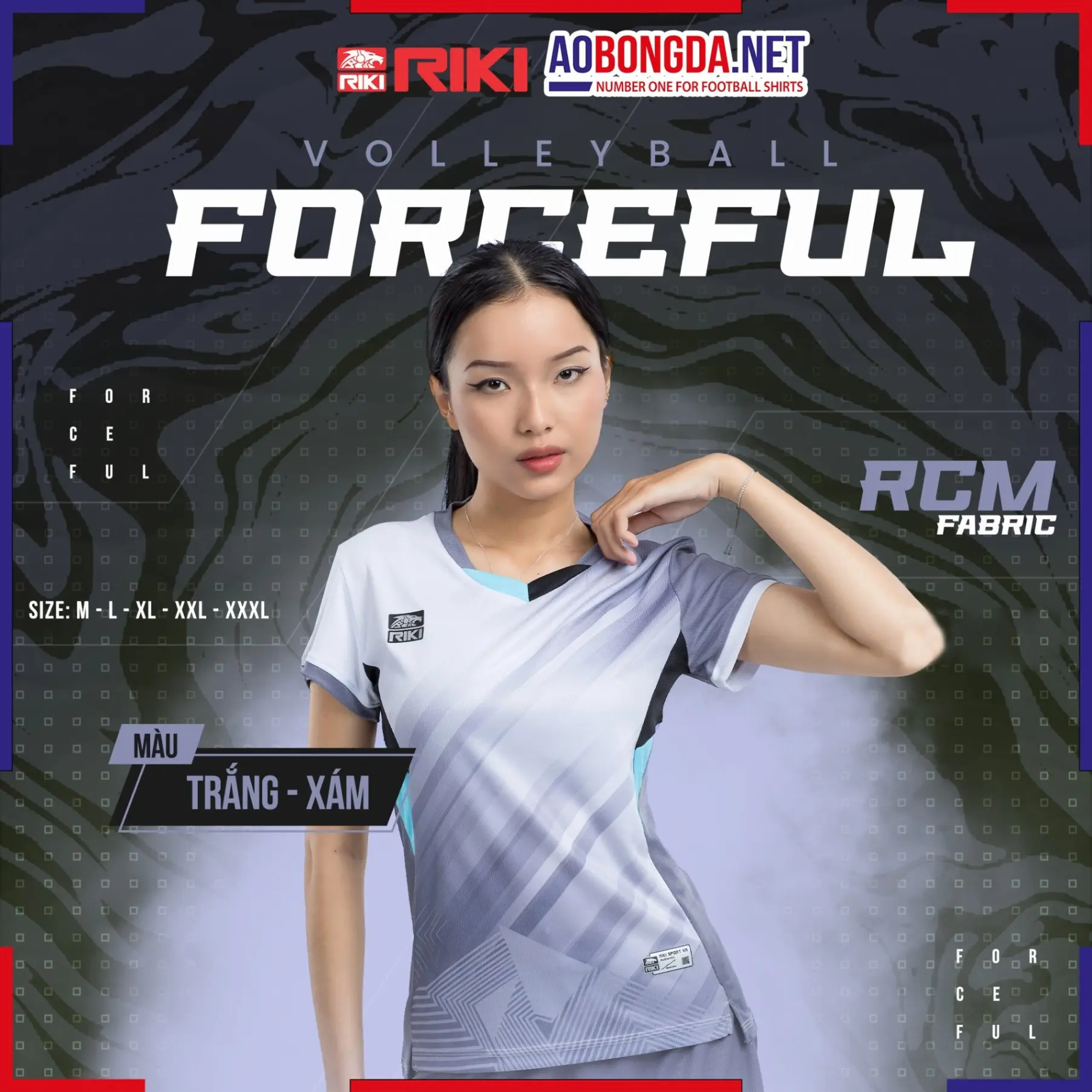 Áo Bóng Chuyền Riki Vol7 Trắng Xám Đậm Nữ
