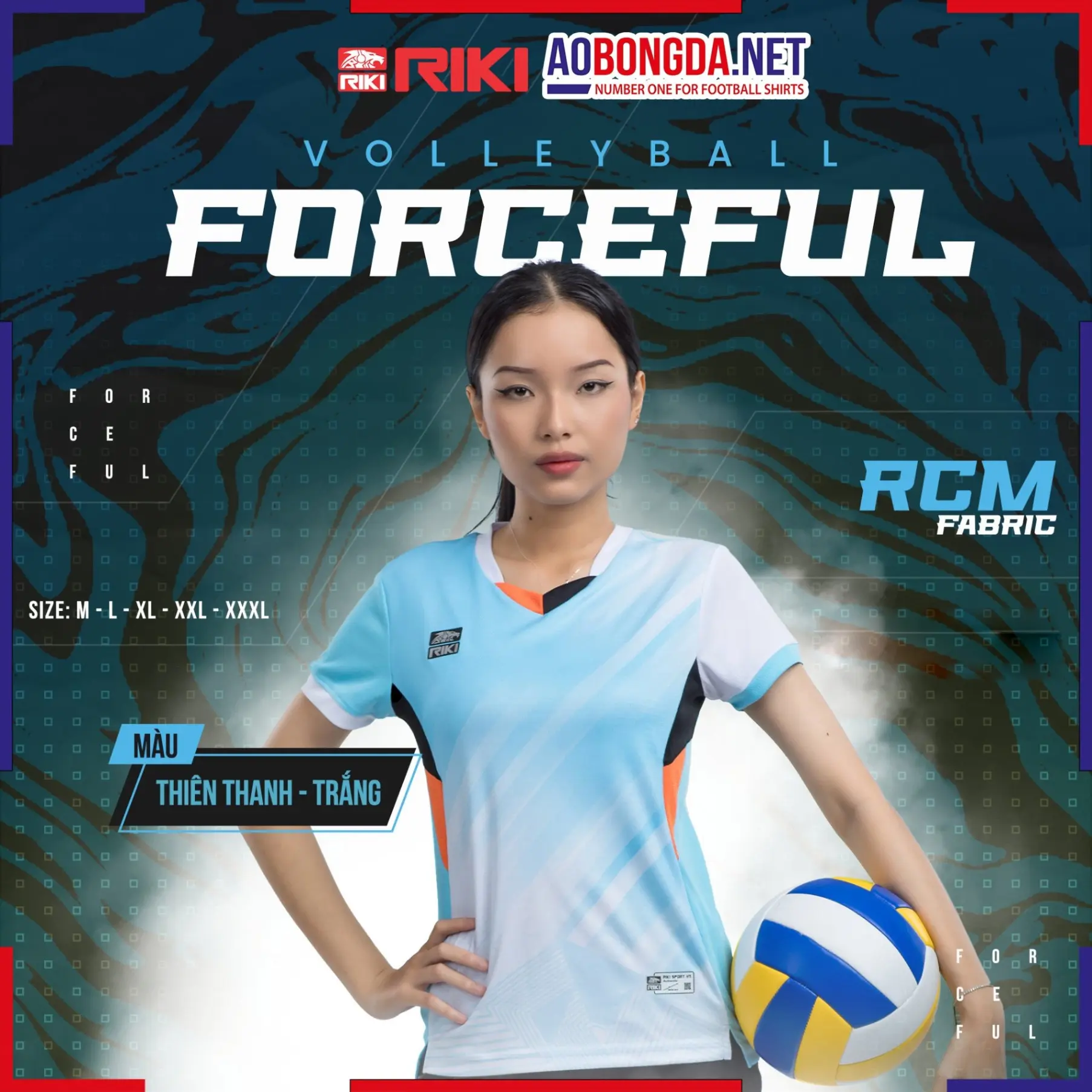 Áo Bóng Chuyền Riki Vol7 Thiên Thanh Trắng Nữ