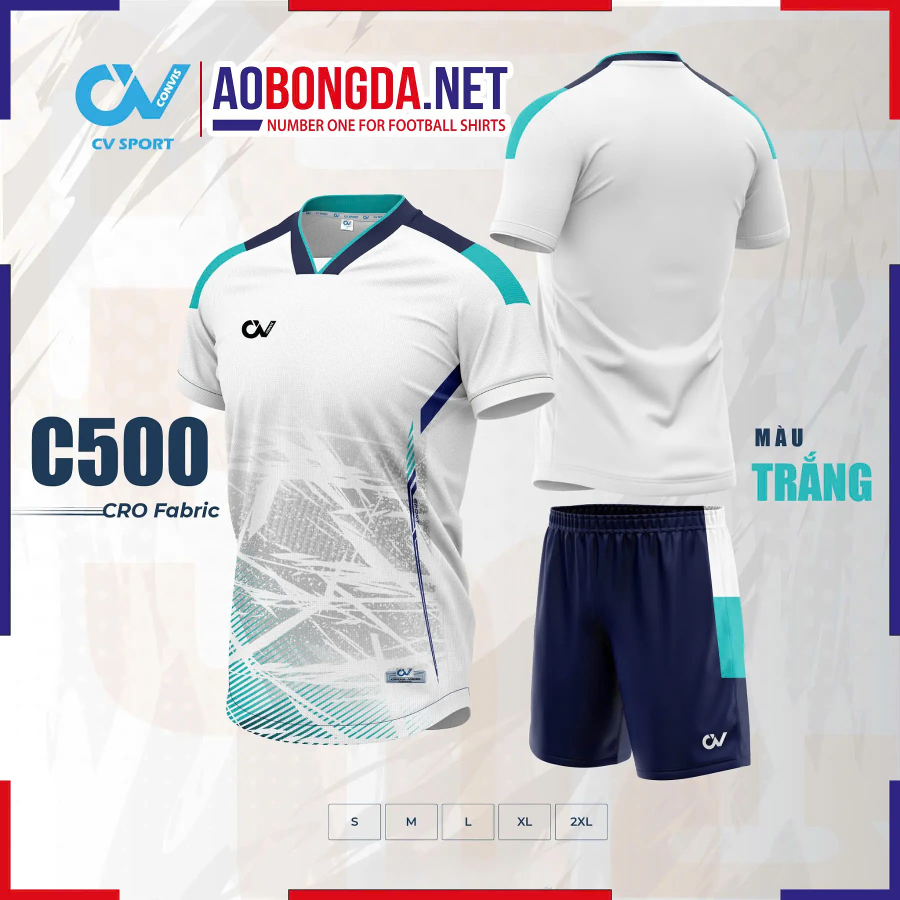 Áo Bóng Đá Không Logo CV C500 Trắng