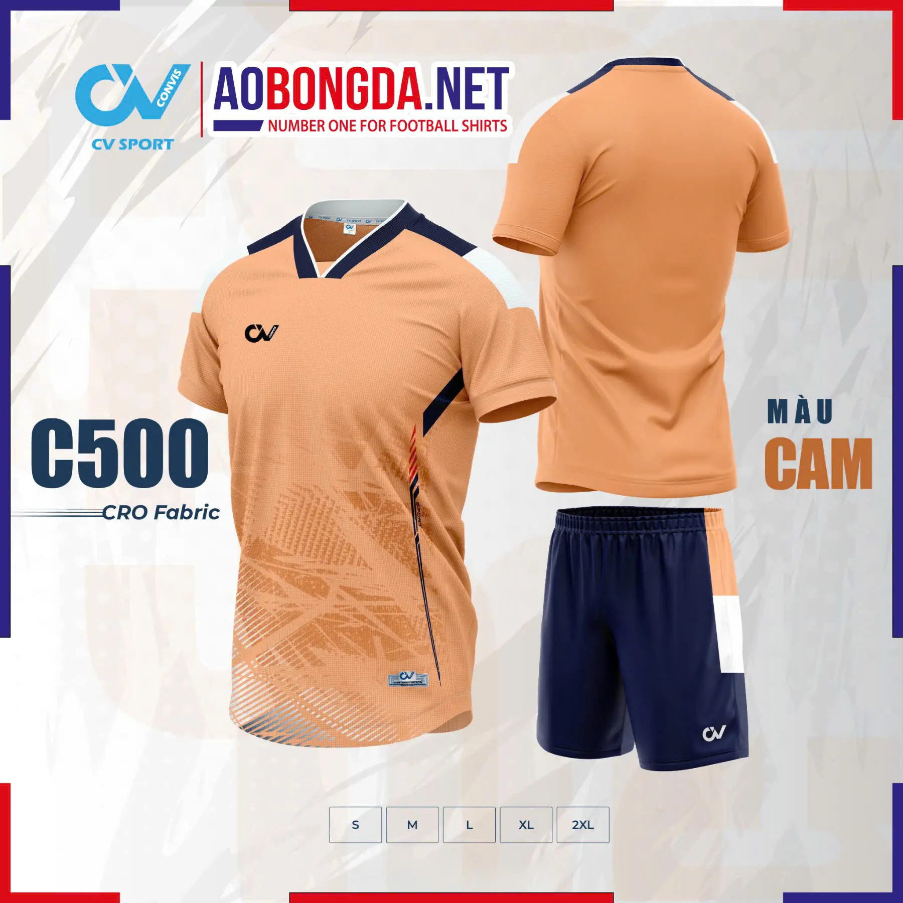 Áo Bóng Đá Không Logo CV C500 Cam Đào