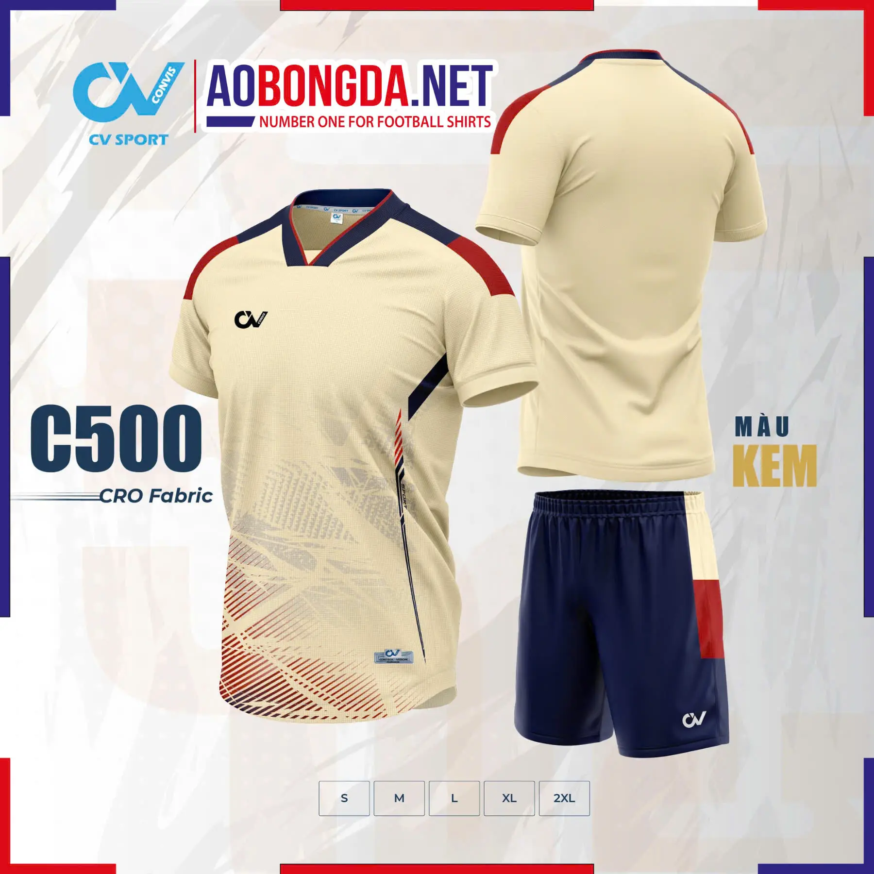 Áo Bóng Đá Không Logo CV C500 Kem