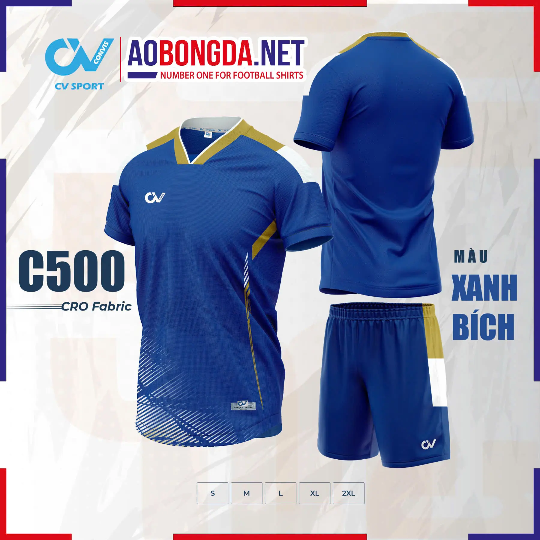 Áo Bóng Đá Không Logo CV C500 Xanh Bích