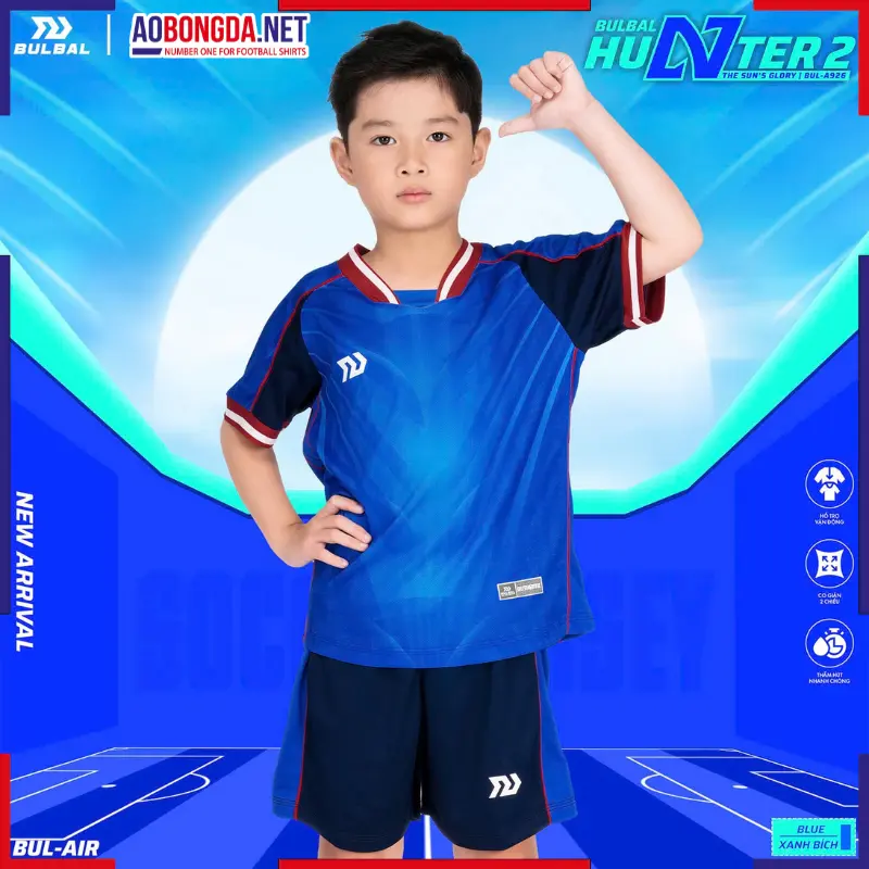 Áo Bóng Đá Không Logo Bulbal Hunter 2 Trẻ Em Xanh Biển