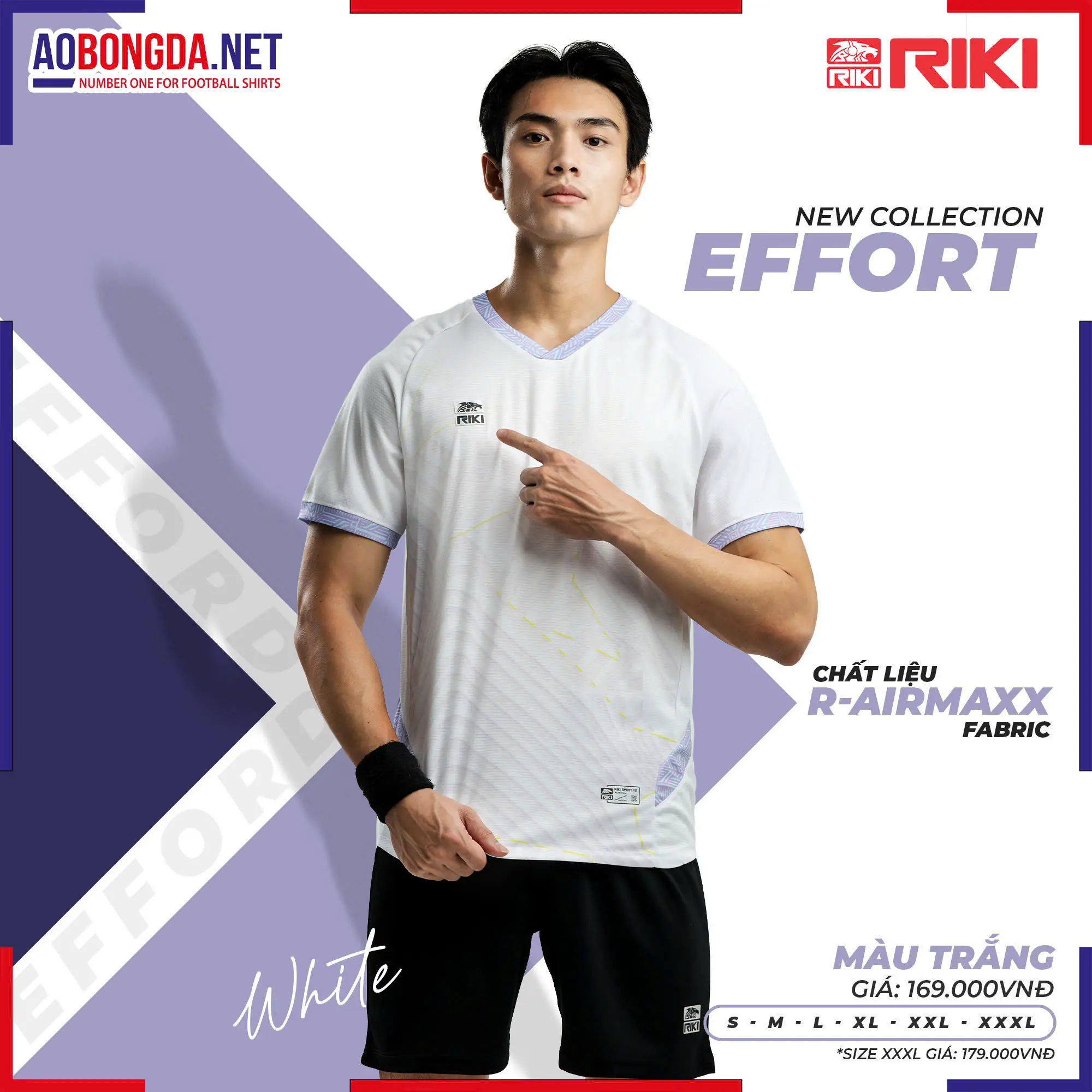 Áo Bóng Đá Không Logo Riki BD02 Effort Trắng