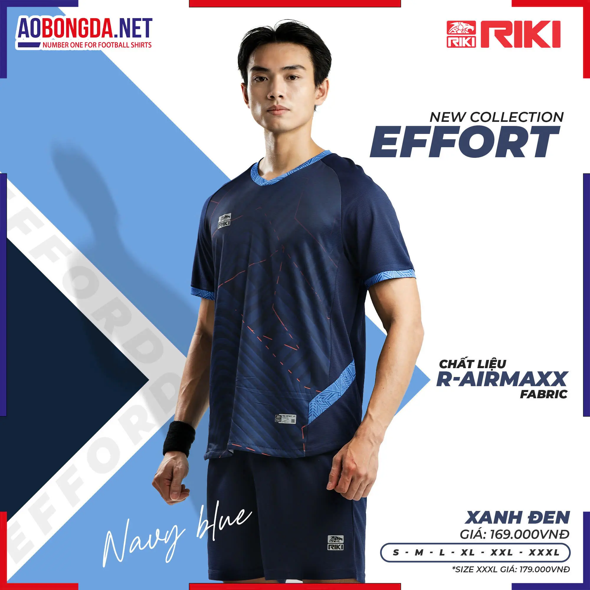 Áo Bóng Đá Không Logo Riki BD02 Effort Xanh Đen