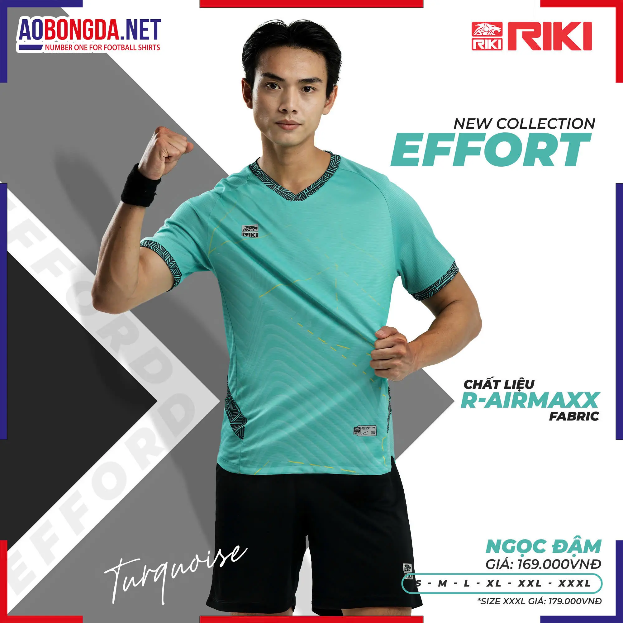 Áo Bóng Đá Không Logo Riki BD02 Effort Xanh Ngọc