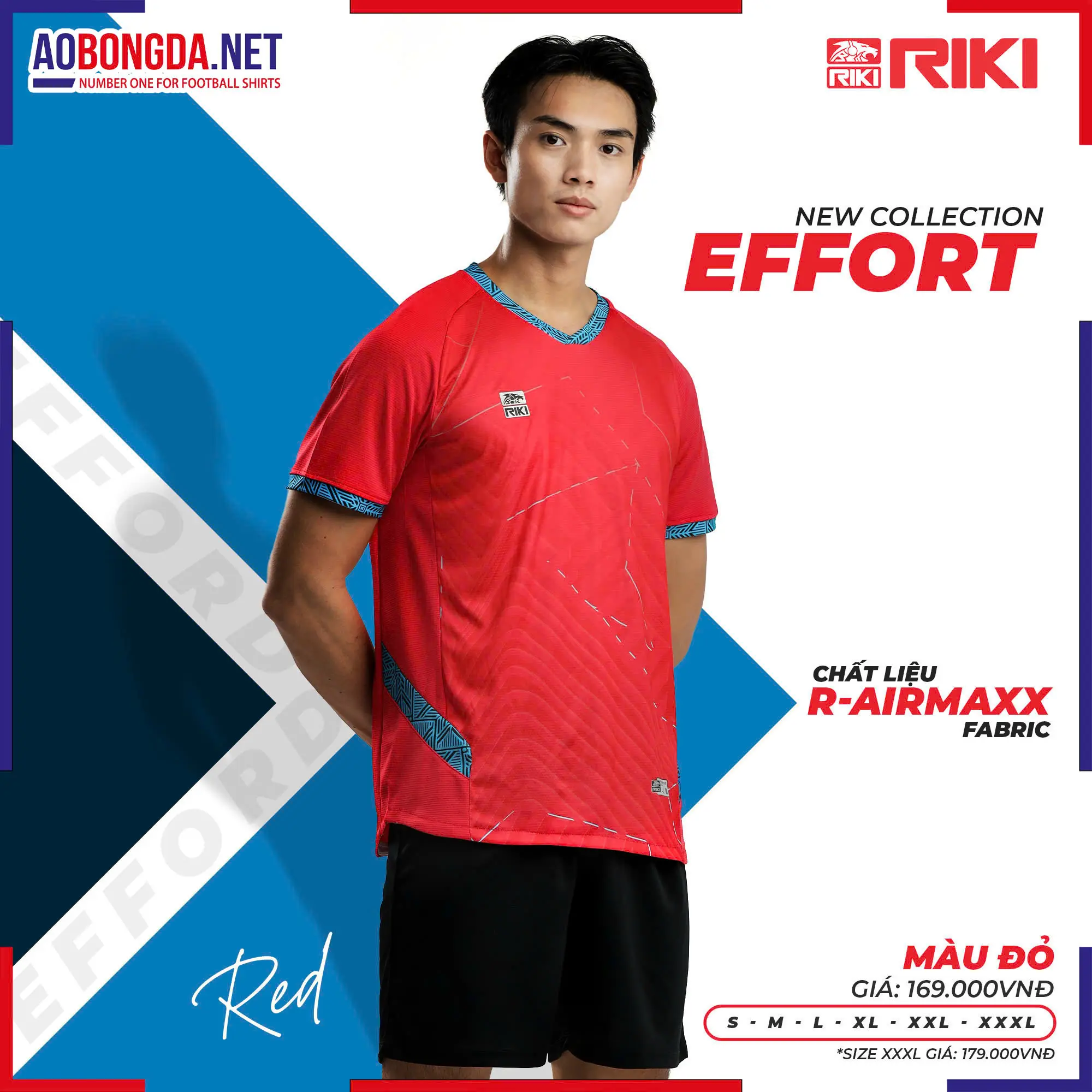 Áo Bóng Đá Không Logo Riki BD02 Effort Đỏ