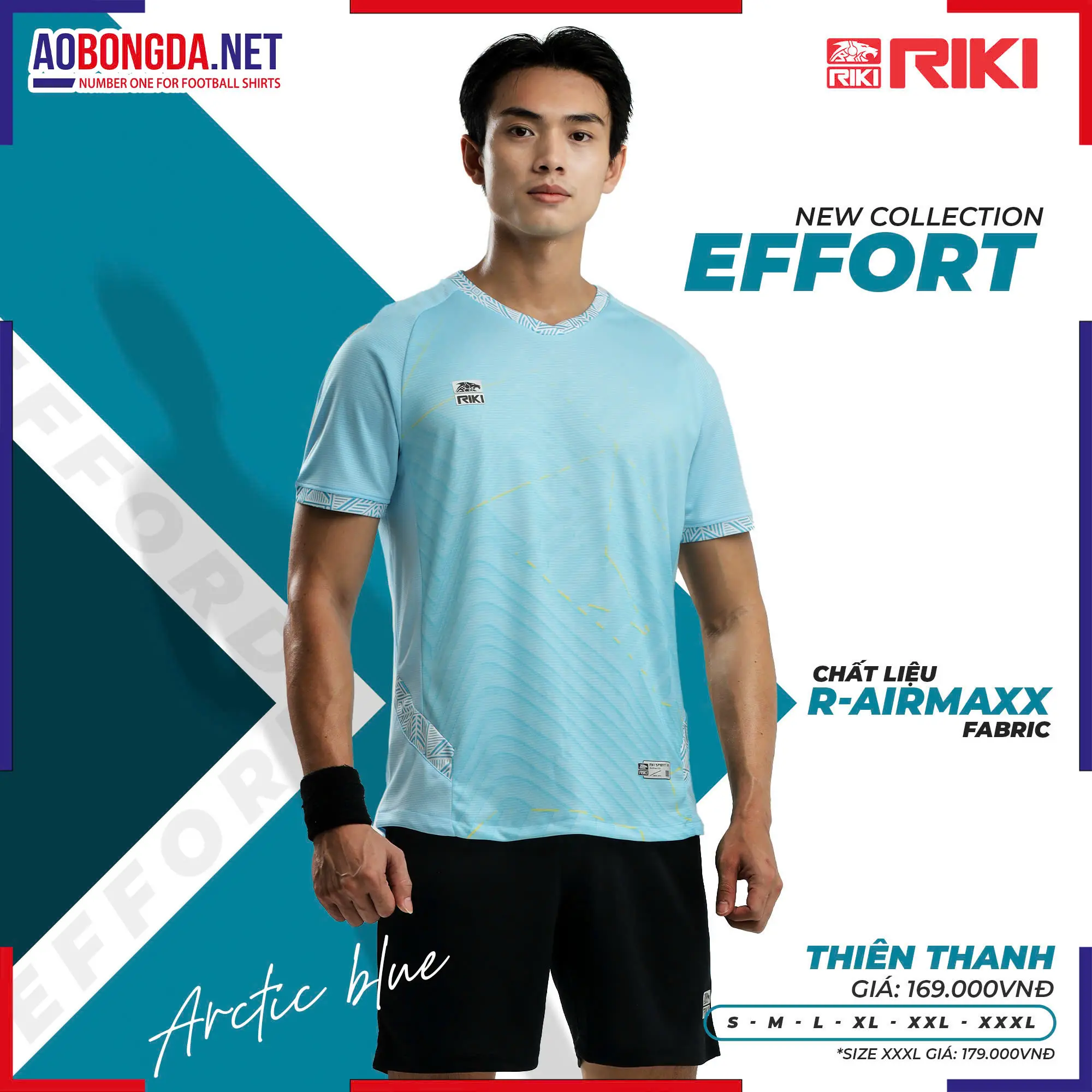 Áo Bóng Đá Không Logo Riki BD02 Effort Thiên Thanh