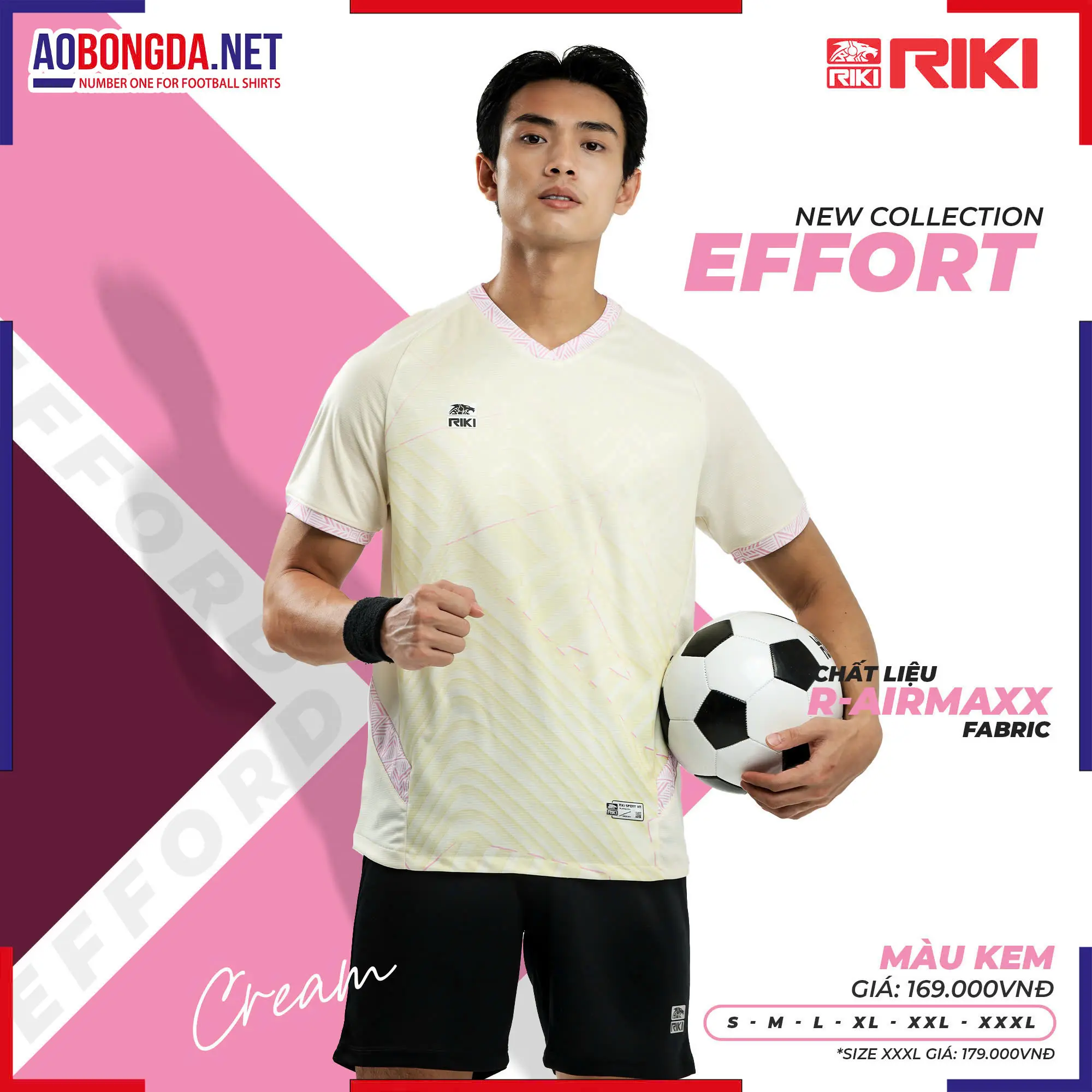 Áo Bóng Đá Không Logo Riki BD02 Effort Kem