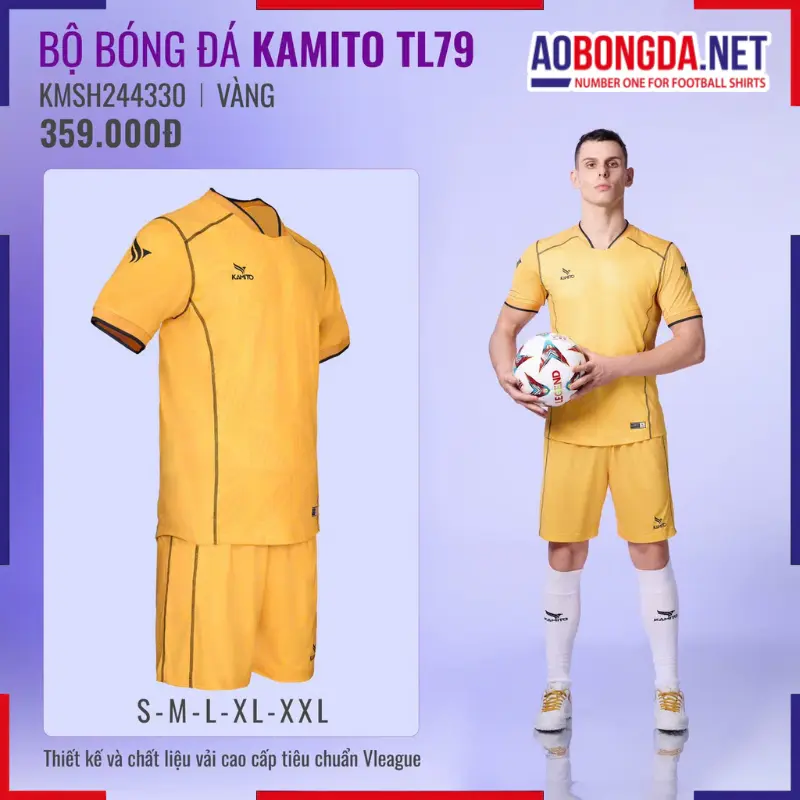 Áo Bóng Đá Không Logo Kamito TL79 Vàng