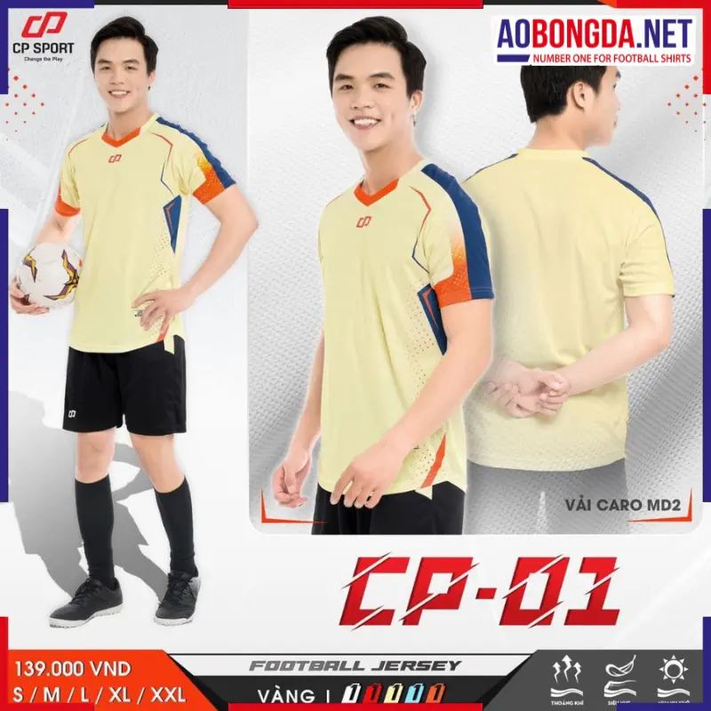 Áo Bóng Đá Không Logo CP CP01 Vàng