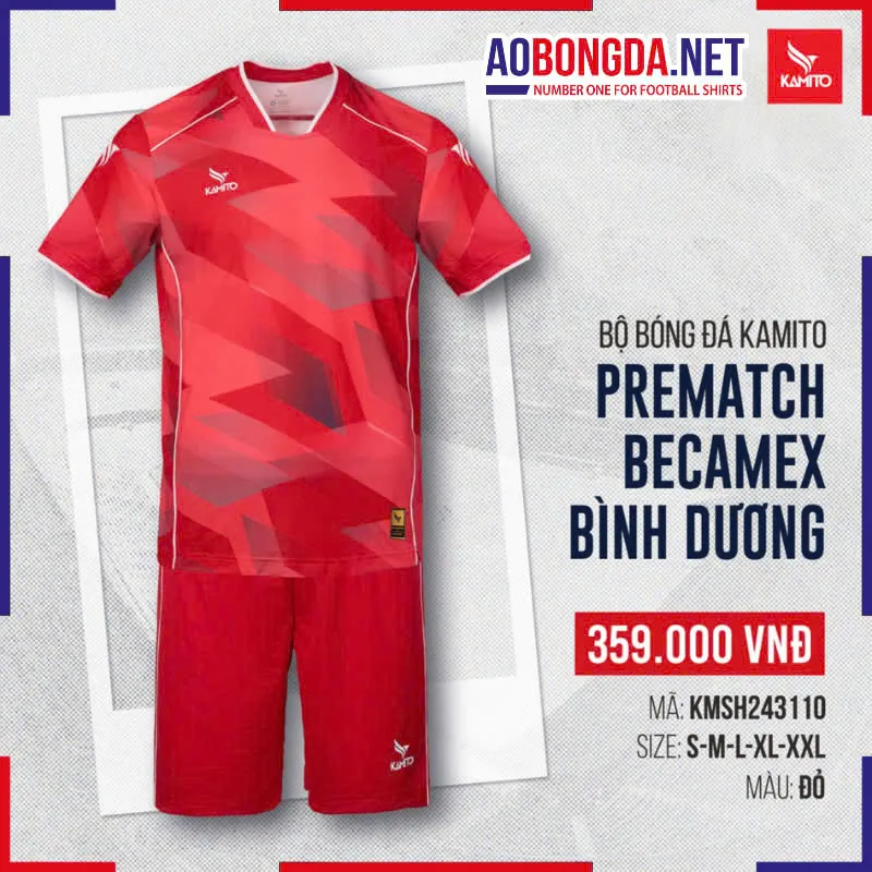 Áo Bóng Đá Không Logo Kamito Prematch Becamex Bình Dương Đỏ