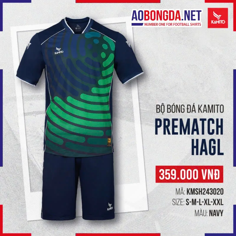 Áo Bóng Đá Không Logo Kamito Prematch HAGL Xanh Navy