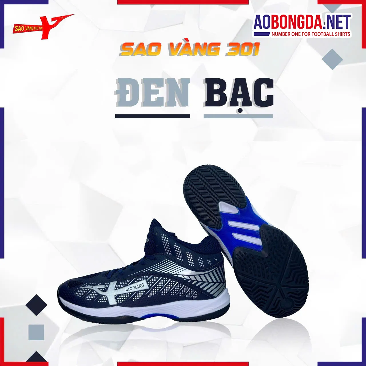 Giày Bóng Chuyền Sao Vàng 301 Đen Bạc