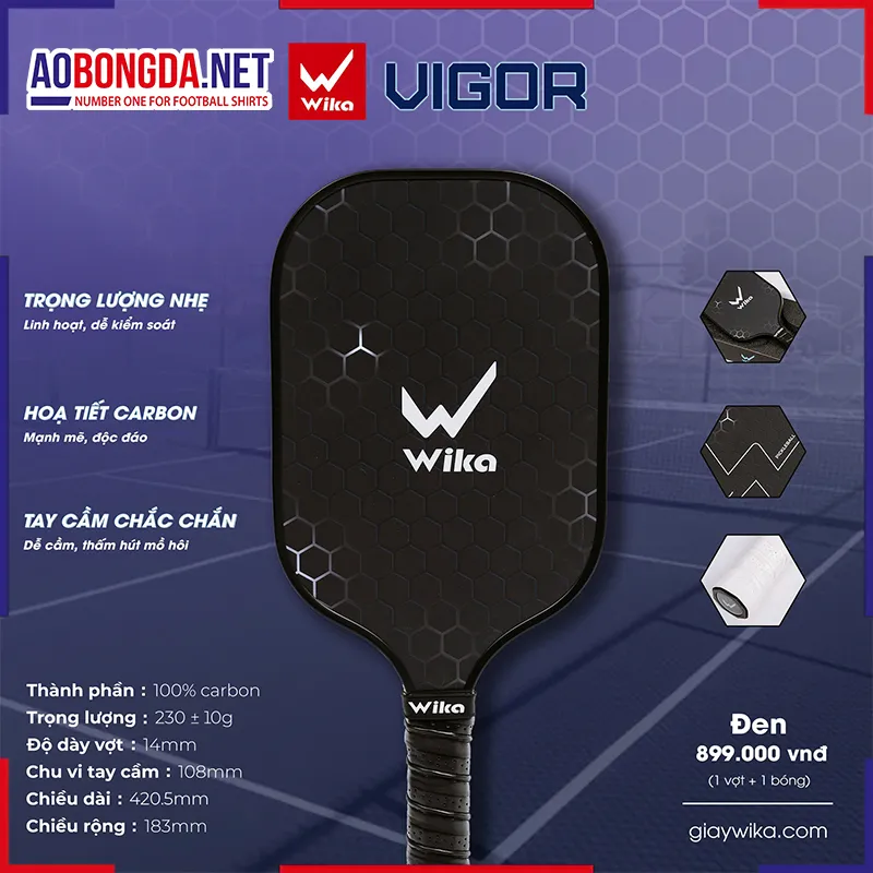 Set 1 Vợt + 1 Bóng Pickleball Wika Vigor Đen
