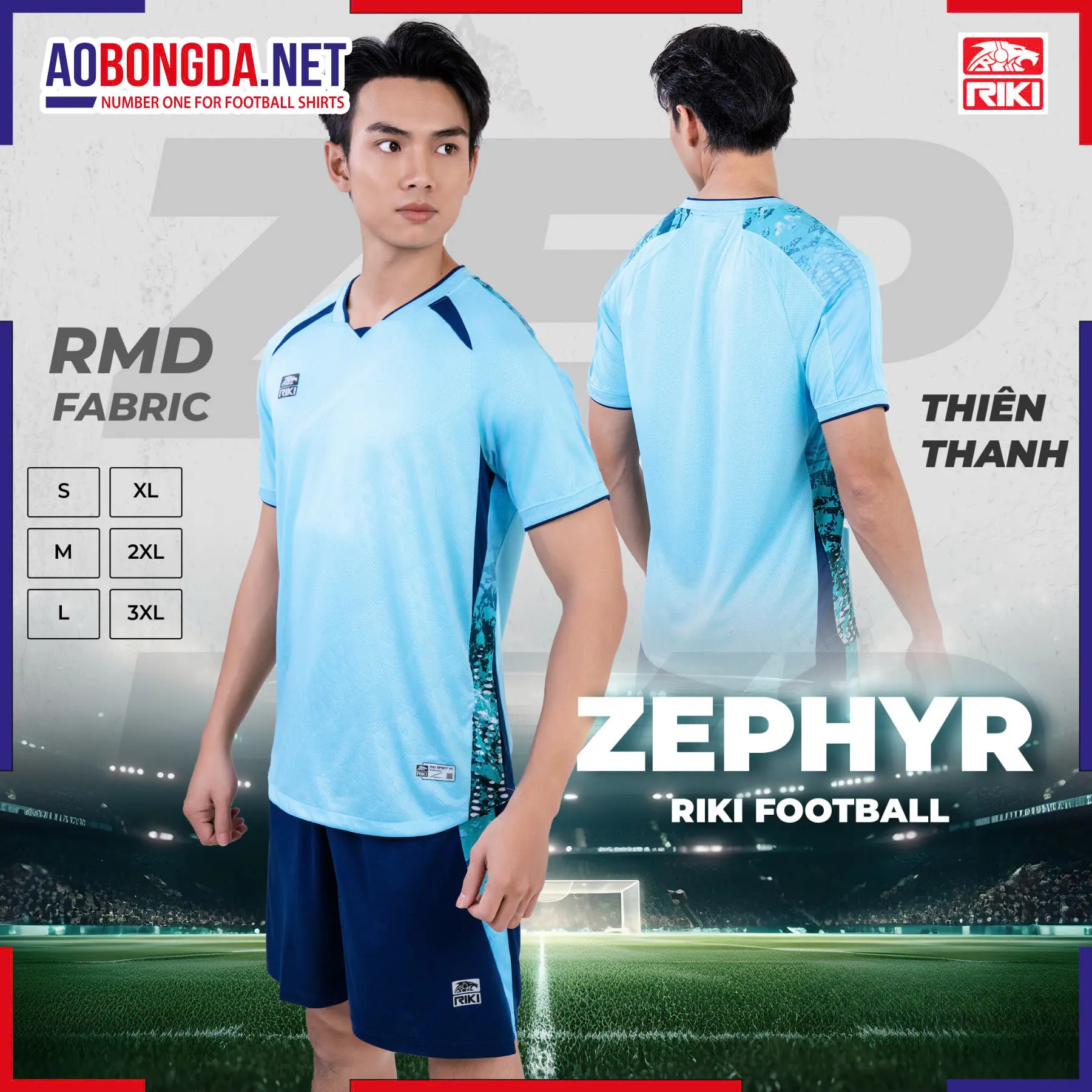 Áo Bóng Đá Không Logo Riki SF05 Zephyr Thiên Thanh