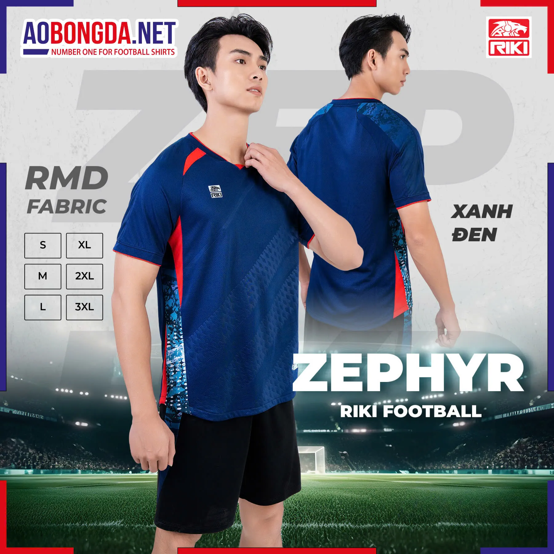 Áo Bóng Đá Không Logo Riki SF05 Zephyr Xanh Đen