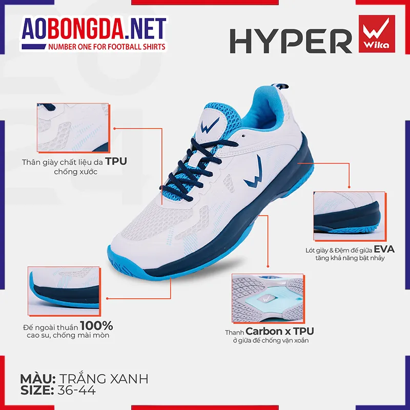 Giày Pickleball Wika Hyper Trắng Xanh