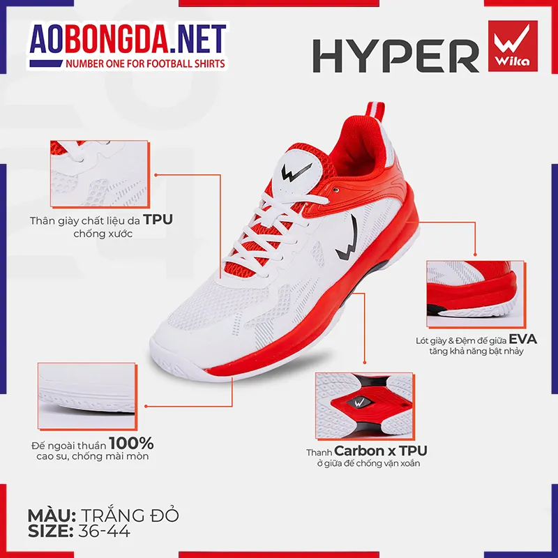 Giày Pickleball Wika Hyper Trắng Đỏ