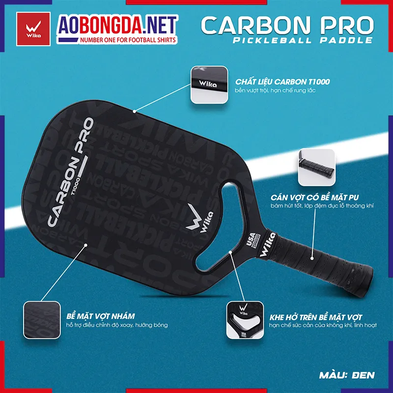 Vợt Pickleball Wika Carbon Pro Đen