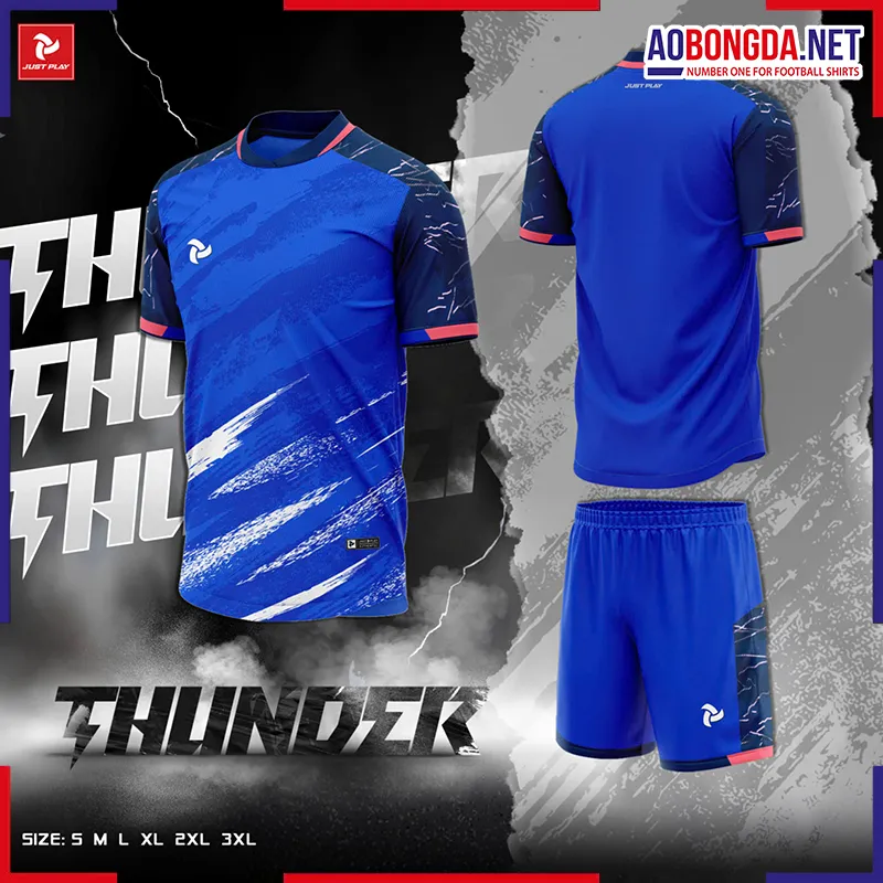 Áo Bóng Đá Không Logo Justplay Thunder Xanh Bích