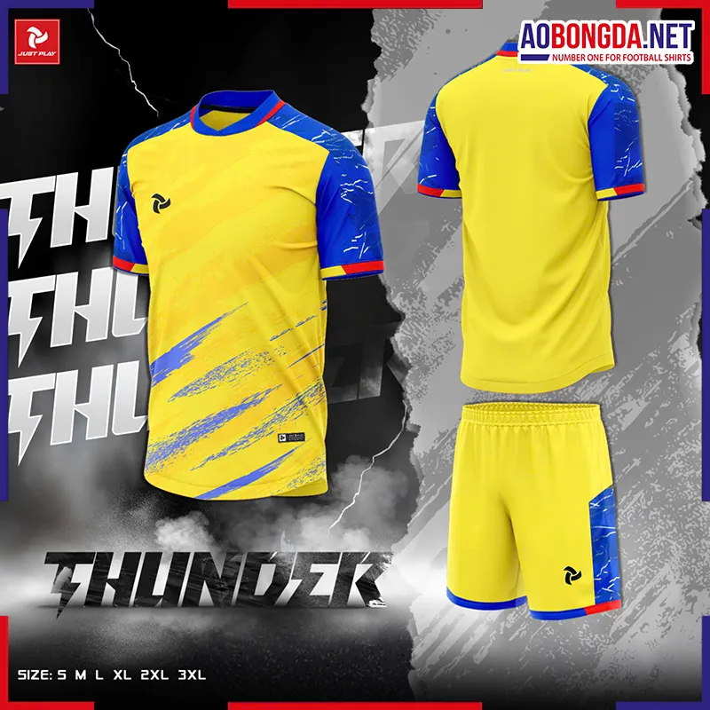 Áo Bóng Đá Không Logo Justplay Thunder Vàng