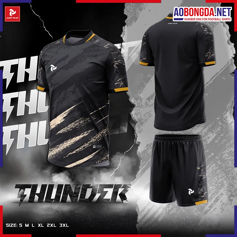 Áo Bóng Đá Không Logo Justplay Thunder Đen