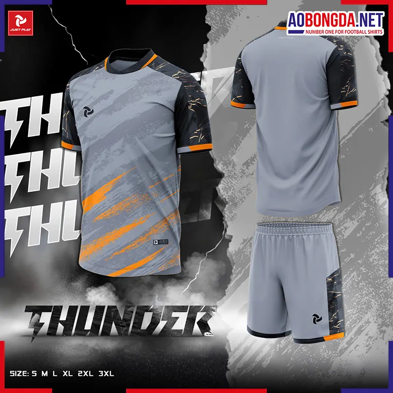 Áo Bóng Đá Không Logo Justplay Thunder Xám