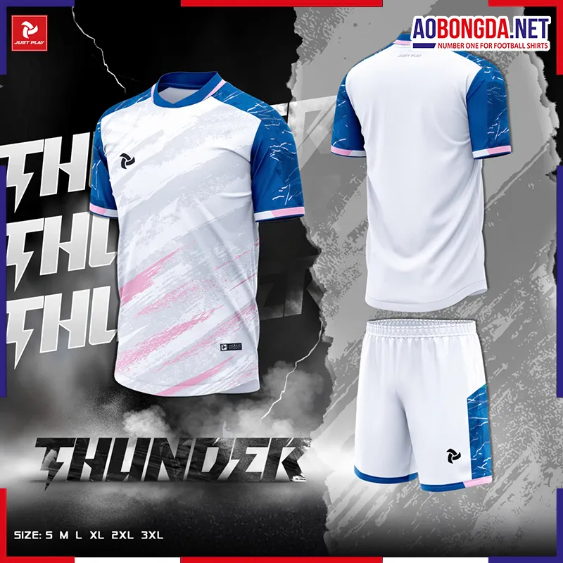 Áo Bóng Đá Không Logo Justplay Thunder Trắng Xanh